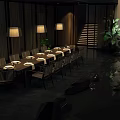Natural Style Private Dining Room With Rock Background Lush Greenery And Wooden Table