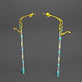 Outdoor Lights With Blue And White Striped Poles Curved Yellow Arms And White Lamp Heads