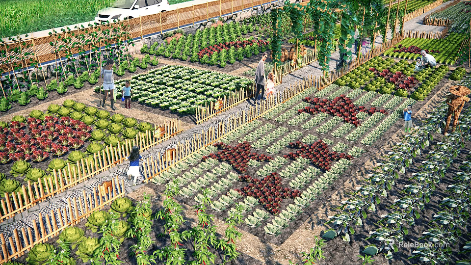 Well Designed Garden Landscape With Neatly Arranged Plant Beds Various Plants And Wooden Fences 3d model 