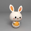Cute White Rabbit Doll With Orange Inner Ears Pink Cheeks And Yellow Object 3d model