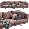 Modern Brown Multi Seater Sofa With Decorative Pillows And Throw Blanket 3d model