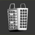 White Plastic Storage Basket With Grid Design And Handle For Home Use 3d model