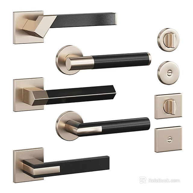Elegant Modern Door Handles With Black Gold Accents And Various Design Styles 3d model 
