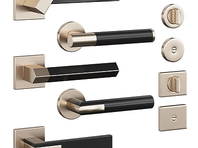 Elegant Modern Door Handles With Black Gold Accents And Various Design Styles 3d model