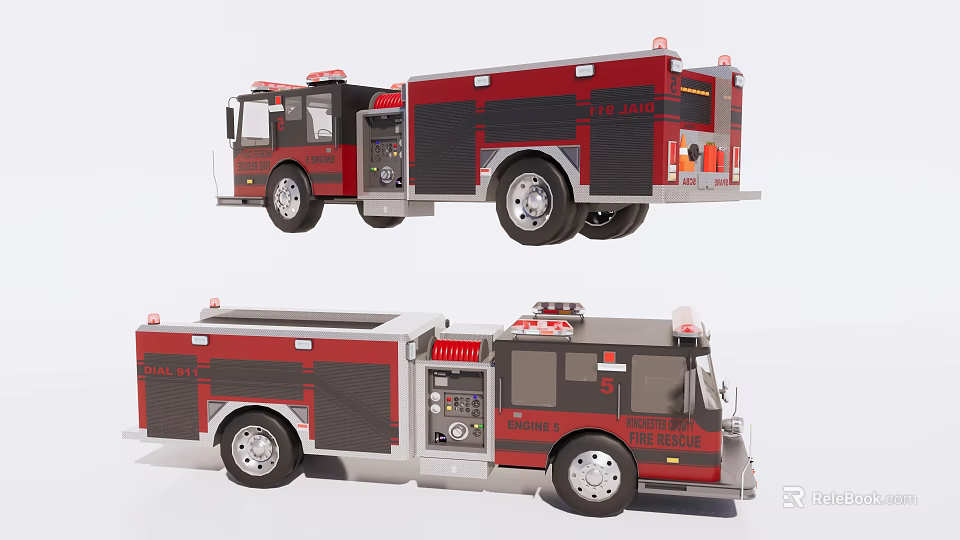 Red Fire Truck As Functional Emergency Vehicle With Siren Lights And Rescue Equipment 3d model 