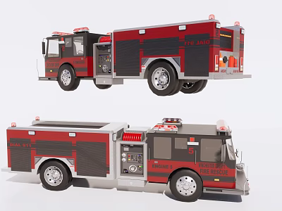 Red Fire Truck As Functional Emergency Vehicle With Siren Lights And Rescue Equipment 3d model