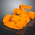 Orange 3D Racing Car Model With Streamlined Design And Rear Wing