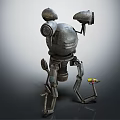 Mechanical Robot Character With Metallic Body Head Components Legs And Small Tool 3d model