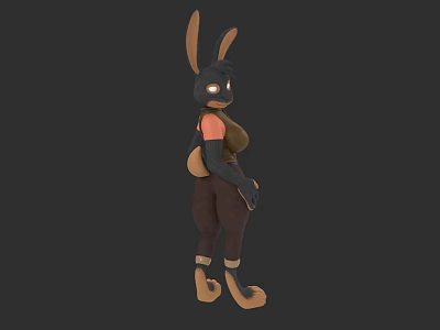 3D Rabbit Character With Long Ears Orange Eyes Pink Inner Ears Brown Pants Ankle Straps 3d model