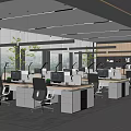 Modern Public Office Space With Desks Office Chairs Computers Windows And Hanging Lights