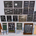 Various Commercial Blackboard Menu Boards With Wall Mounted And Standing Wooden Frames 3d model