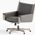 Modern Gray Leather Office Chair With Wooden Frame And Wheels