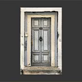 Traditional Wooden Double Entrance Door With White Frame And Stone Steps