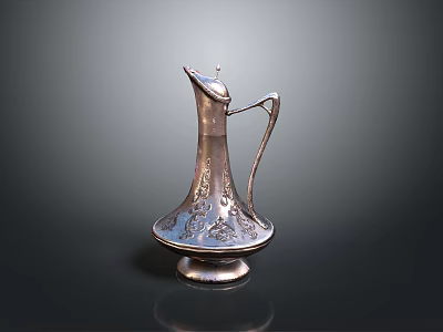 Elegant Silver Pitcher with Intricate Carvings Handle and Base for Daily Use 3d model