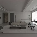 Modern Living Dining Room With Beige Sofa Black Armchair Glass Coffee Table TV Wall Fireplace