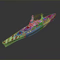 Detailed Military Warship Model Featuring Turret Deck And Striped Bow Design