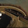 Steampunk Style Wooden Model Ship With Two Chimneys Intricate Mechanical Structures And Spiked Bow