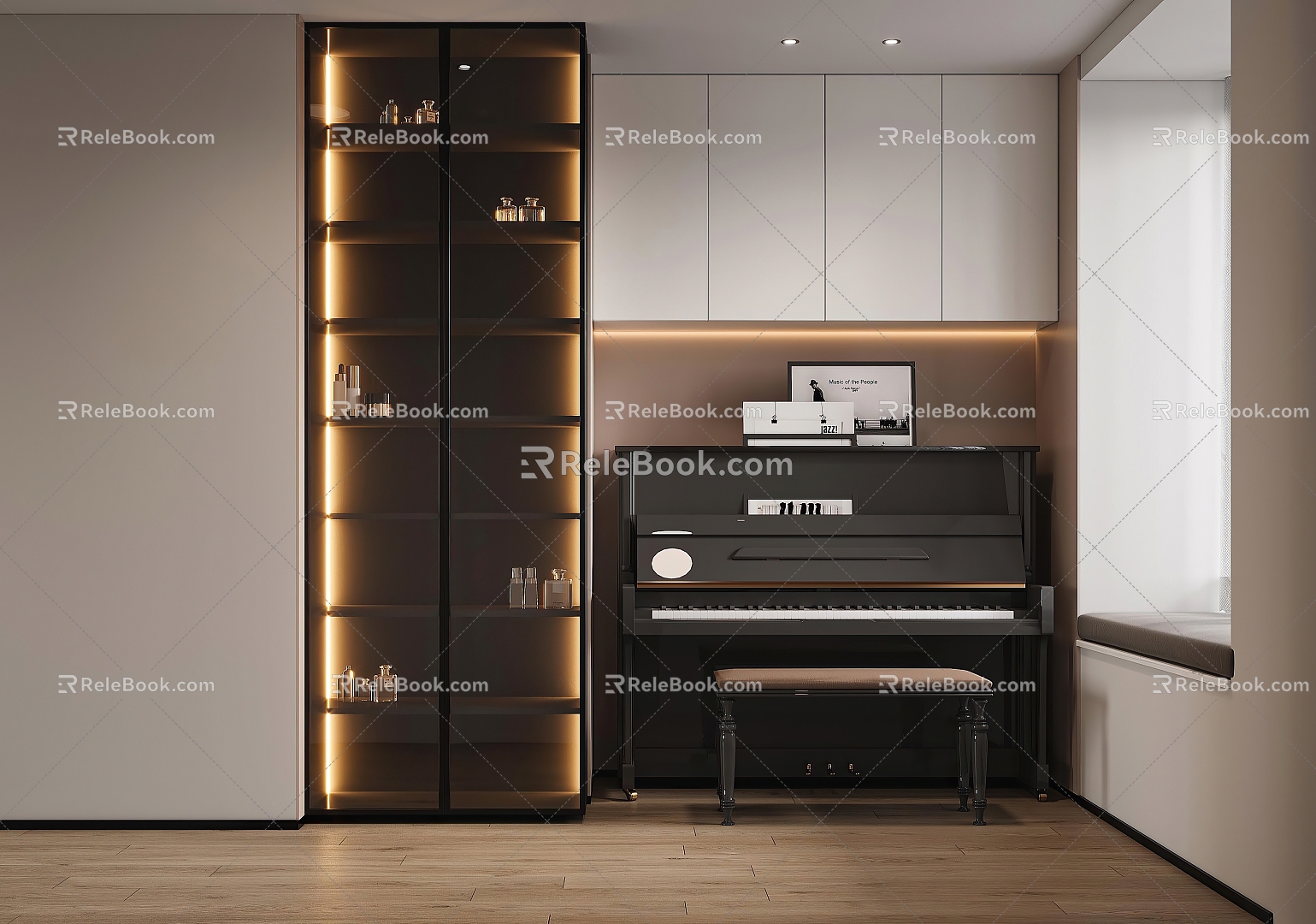 Modern Piano Room Piano Room Piano Bookcase Study Cloakroom Hand Cabinet Musical Instruments Music 3d model