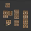 Arrangement Of Stacked Wooden Crates With Small Boxes Placed Nearby On White Surface