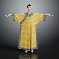 Elegant Chinese Traditional Yellow Robe With Intricate Patterns And Decorative Edges