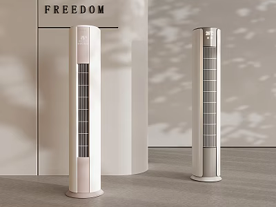 Tower Air Cooler Fans Modern White Design in Minimalist Interior with Sunlight Shadow 3d model