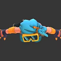 3D Teal Haired Character Wearing Goggles White Top Brown Pants Green Boots Front Back View