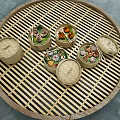 Traditional Bamboo Kitchenware Set With Steamers And Round Serving Tray 3d model