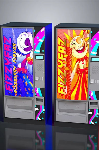 Colorful FIZZ FIZZ Vending Machines With Vibrant Graphics And Dispenser Design 3d model