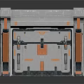 Industrial Modular Mechanical Structure With Gray Frame And Orange Support Panels
