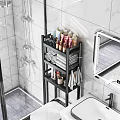 Modern Bathroom Interior With Glass Shower White Toilet Marble Vanity Black Shelf And Large Mirror