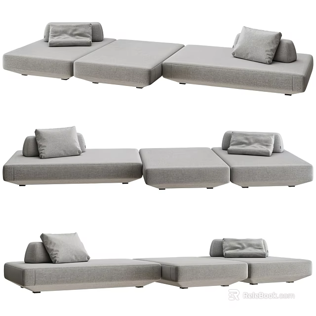 Modern Gray Modular Sectional Sofa Featuring Multiple Cushions And Seats 3d model