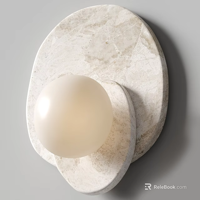 Minimalist Wall Lamp With Natural Marble Base And Round Milk White Shade 3d model 