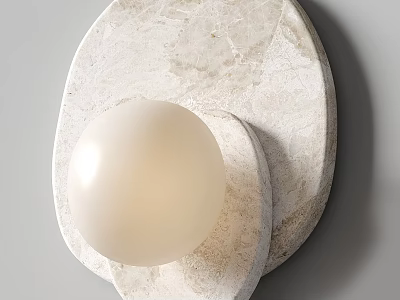 Minimalist Wall Lamp With Natural Marble Base And Round Milk White Shade 3d model