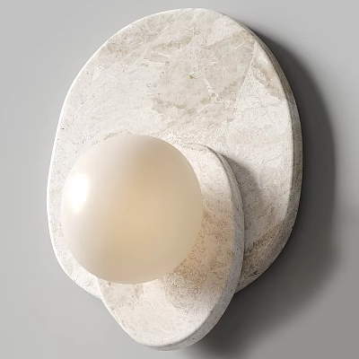 Minimalist Wall Lamp With Natural Marble Base And Round Milk White Shade 3d model