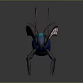 Detailed Blue Bee Character With Transparent Pink Patterned Wings And Black Legs