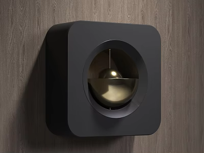 Modern Decorative Ornament Set With Black Square Frame And Suspended Gold Sphere 3d model