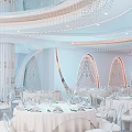 Luxurious Banquet Hall Interior Design With Crystal Chandeliers And Elegant Table Setup
