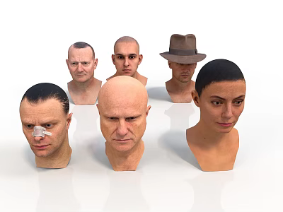 Collection Of Men's Head Models With Diverse Hairstyles And Facial Features 3d model