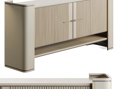 Modern Light Beige Sideboard With Vertical Striped Panels Gold Handles And Open Lower Shelf 3d model