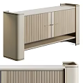 Modern Light Beige Sideboard With Vertical Striped Panels Gold Handles And Open Lower Shelf