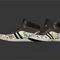 High Top Casual Sneakers With Colorful Graffiti Design Black Stripes And White Sole