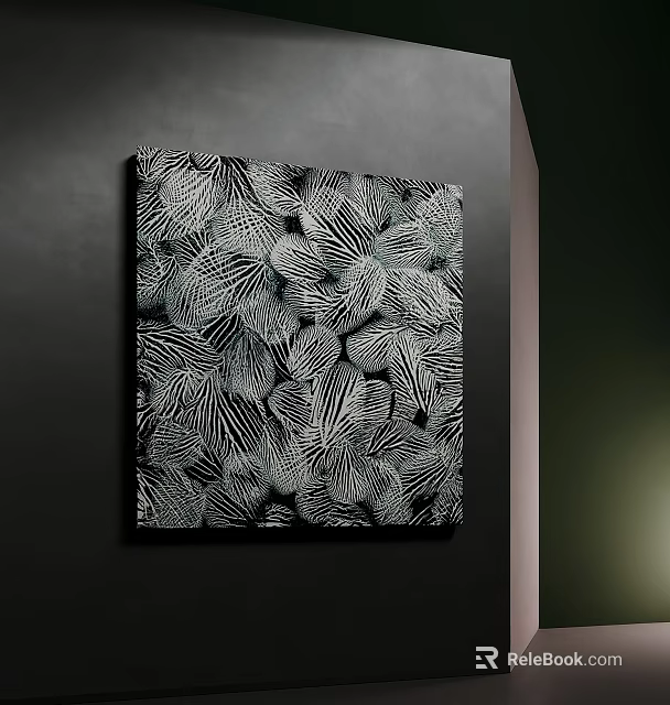 Abstract Painting With Black And White Linear Textures For Modern Interior Wall Art 3d model 
