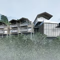 Modern Mountain View Boutique Guesthouse With Sloped Roofs Wooden Balconies And Greenery