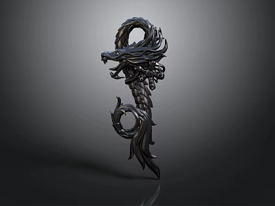Dragon Shaped Weapon 3D Model With Black Metallic Design And Intricate Coiled Body 3d model
