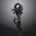 Dragon Shaped Weapon 3D Model With Black Metallic Design And Intricate Coiled Body