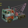 Vintage Red Tow Truck With Blue And White Stripes And Crane Design