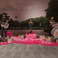 Outdoor Music Performance With Guitar Singer Drums Love Sign Heart Decorations Candles And Flowers