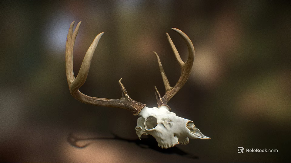 Natural Deer Skull With Antlers For Rustic Home Decoration 3d model 