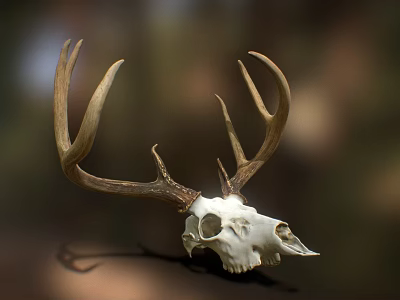 Natural Deer Skull With Antlers For Rustic Home Decoration 3d model