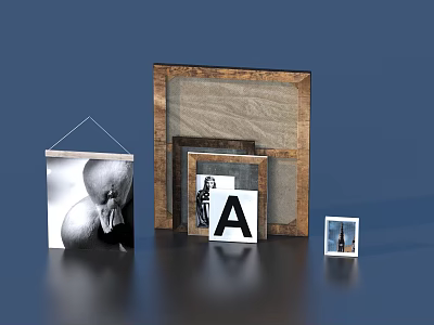 Decorative Ornament Combination With Black White Photo Various Frames Wooden Borders And Letter Decor 3d model